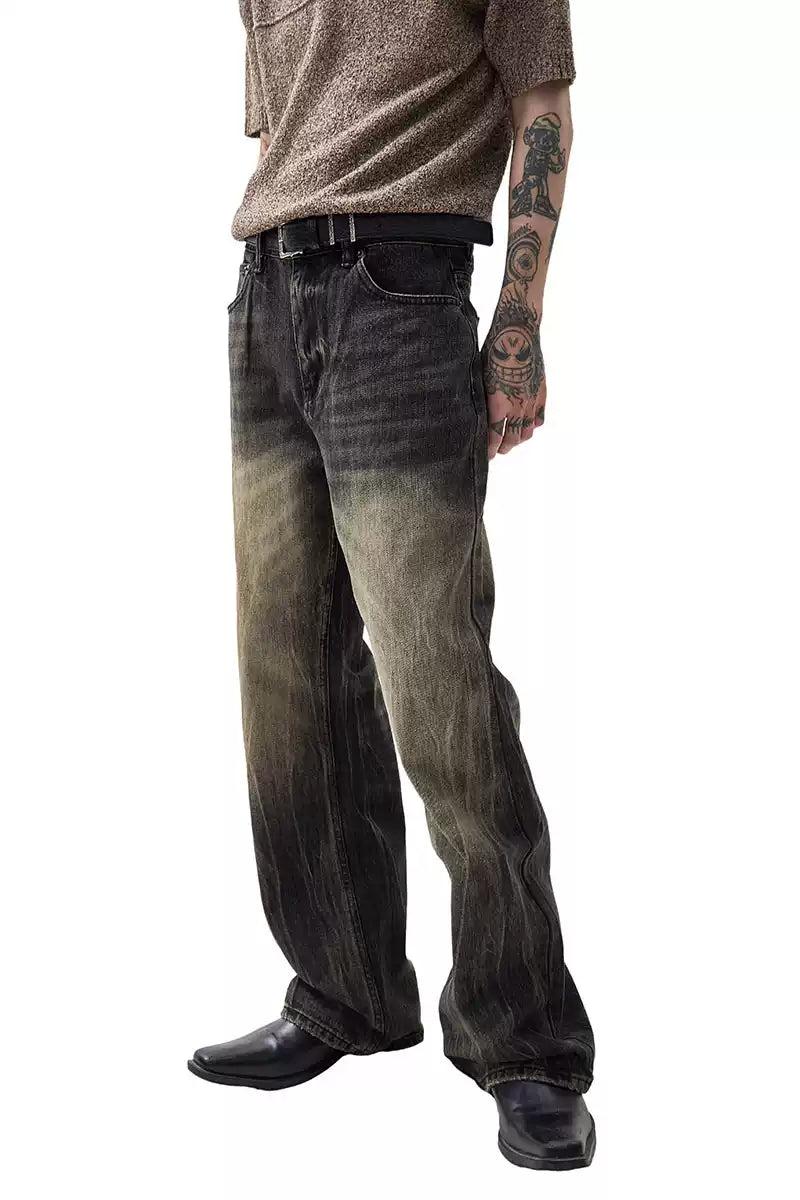 Muddy Faded Straight Leg Jeans Korean Street Fashion Jeans By Ash Dark Shop Online at OH Vault