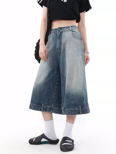Flipped and Faded Denim Shorts Korean Street Fashion Shorts By Mr Nearly Shop Online at OH Vault