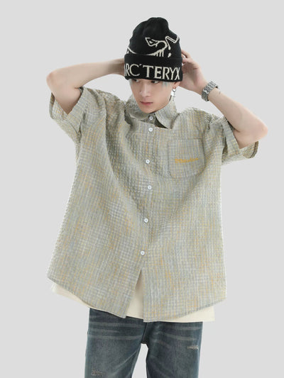 Micro Plaid Textured Shirt Korean Street Fashion Shirt By INS Korea Shop Online at OH Vault