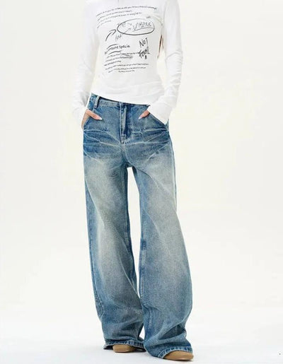 Lightning Washed Straight Jeans Korean Street Fashion Jeans By 77Flight Shop Online at OH Vault