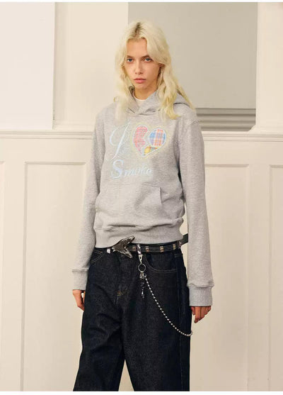 Broken Heart Plaid Patched Hoodie Korean Street Fashion Hoodie By Donsmoke Shop Online at OH Vault