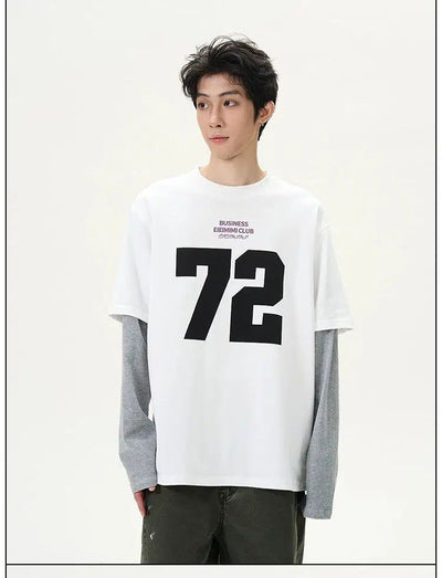 Layered & Printed Long Sleeve T-Shirt Korean Street Fashion T-Shirt By 77Flight Shop Online at OH Vault