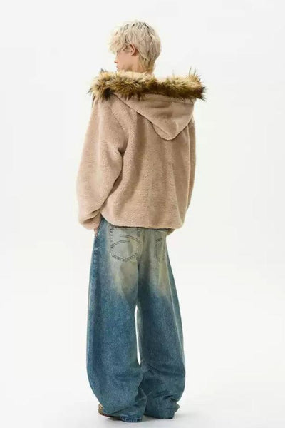 Fur Trimmed Hood Fleece Jacket Korean Street Fashion Jacket By A PUEE Shop Online at OH Vault