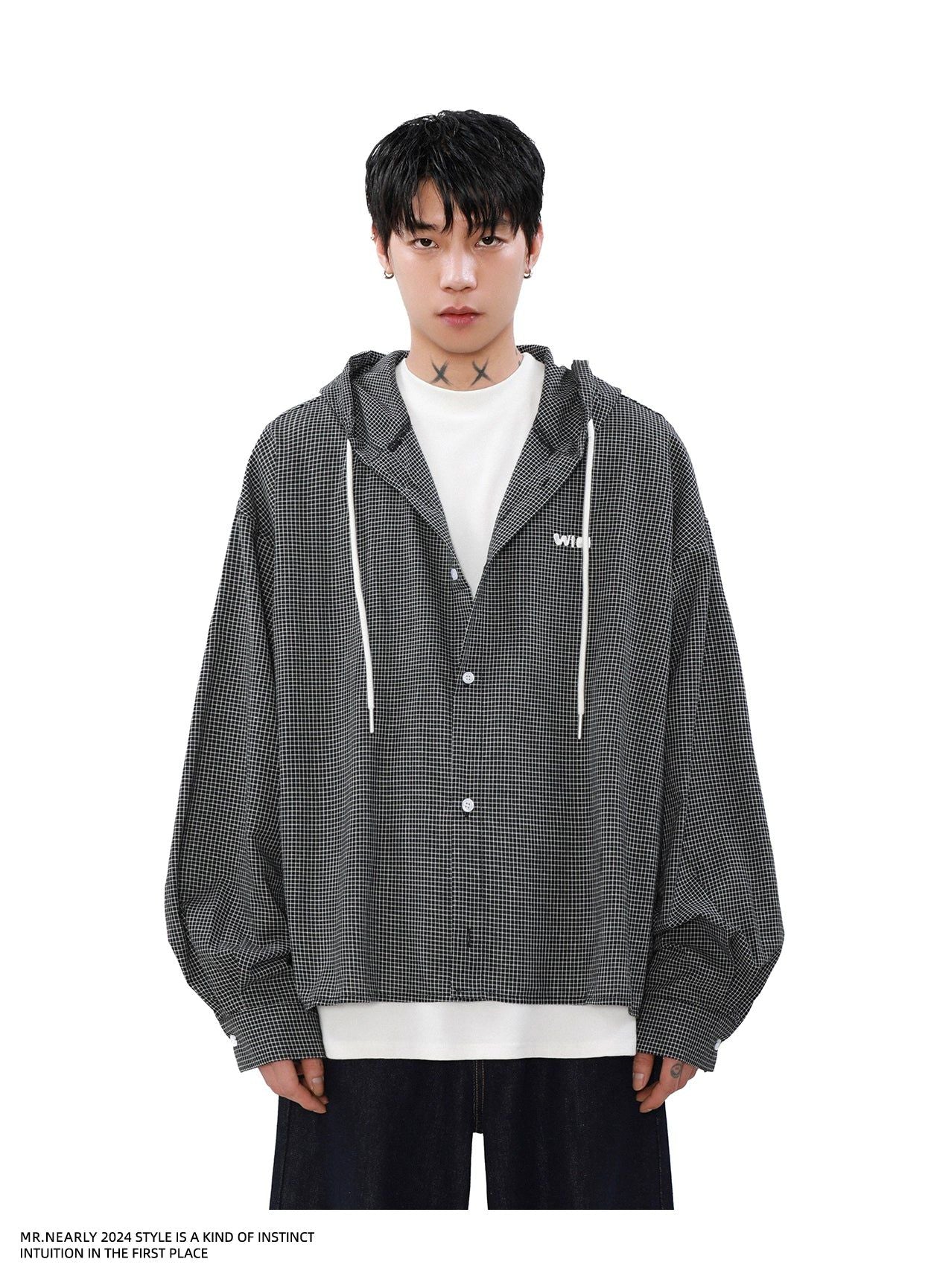 Drawcord Plaid Hooded Buttoned Shirt Korean Street Fashion Shirt By Mr Nearly Shop Online at OH Vault