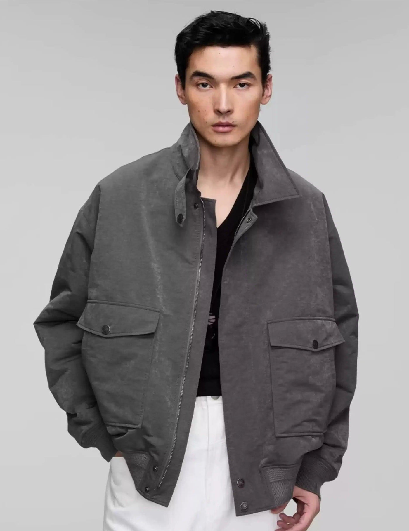 Stand Collar Front Pockets Jacket Korean Street Fashion Jacket By Opicloth Shop Online at OH Vault