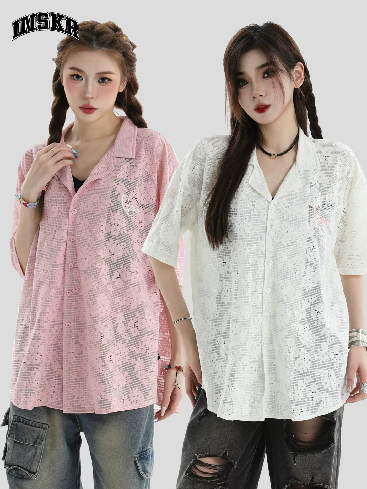 Vintage Pattern Hollowed Shirt Korean Street Fashion Shirt By INS Korea Shop Online at OH Vault