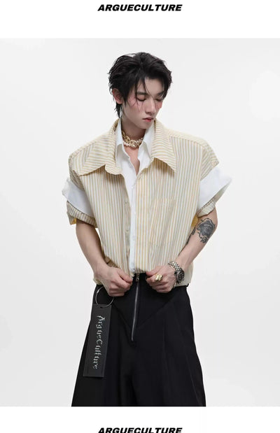 Structured Stripe Layered Shirt Korean Street Fashion Shirt By Argue Culture Shop Online at OH Vault