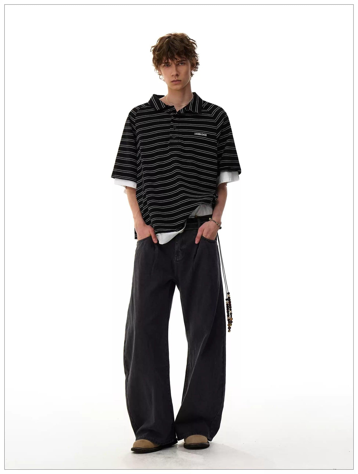 Striped Loose Fit Polo Korean Street Fashion Polo By Mr Nearly Shop Online at OH Vault