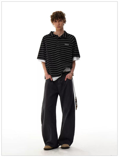 Striped Loose Fit Polo Korean Street Fashion Polo By Mr Nearly Shop Online at OH Vault