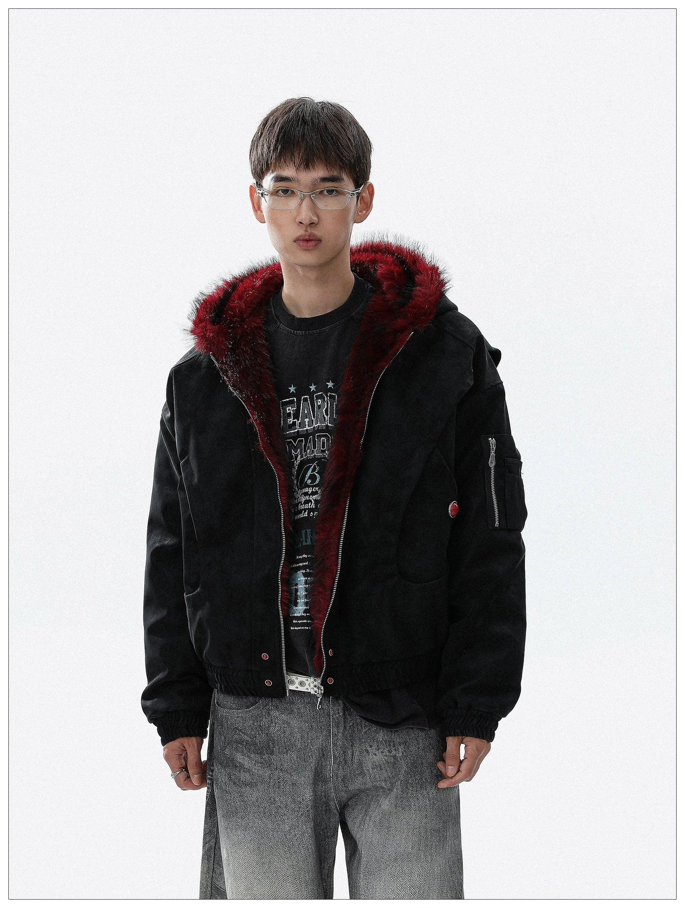 Contrast Fur Lining Hooded Jacket Korean Street Fashion Jacket By Mr Nearly Shop Online at OH Vault