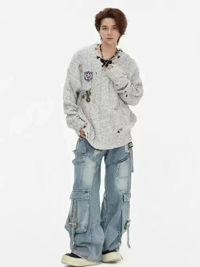 Multiple Straps Detail Cargo Jeans Korean Street Fashion Jeans By INS Korea Shop Online at OH Vault