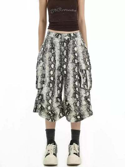 Chic Snake Print Cargo Shorts Korean Street Fashion Shorts By INS Korea Shop Online at OH Vault