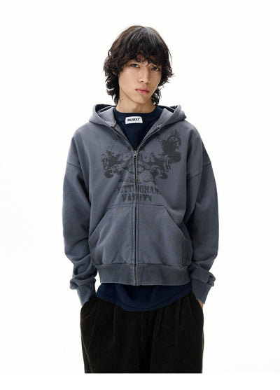 Graphic Print Zip-Up Hoodie Korean Street Fashion Hoodie By 77Flight Shop Online at OH Vault