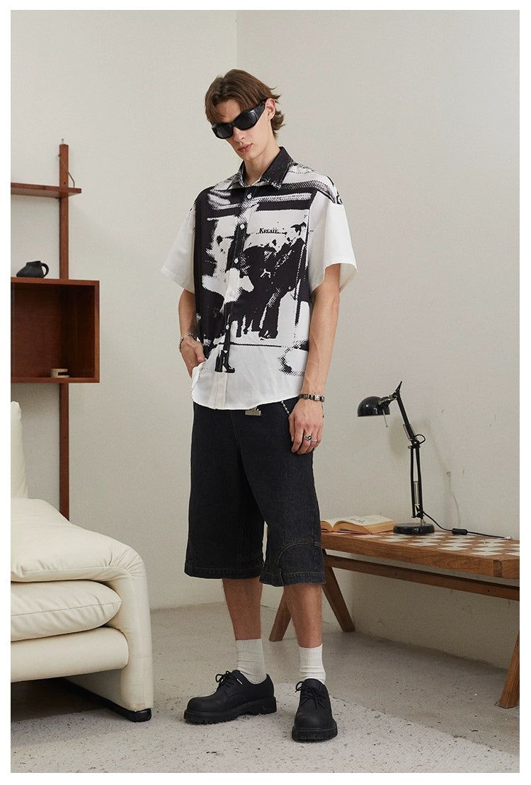 Half Tone BNW Graphic Shirt Korean Street Fashion Shirt By Kreate Shop Online at OH Vault