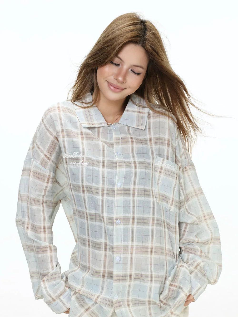 Thin Relax Fit Checkered Shirt Korean Street Fashion Shirt By INS Korea Shop Online at OH Vault