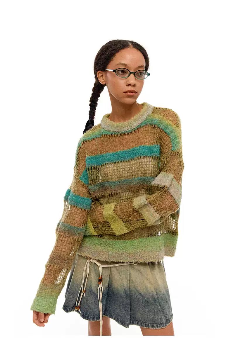 Striped Color Textured Sweater Korean Street Fashion Sweater By Conp Conp Shop Online at OH Vault