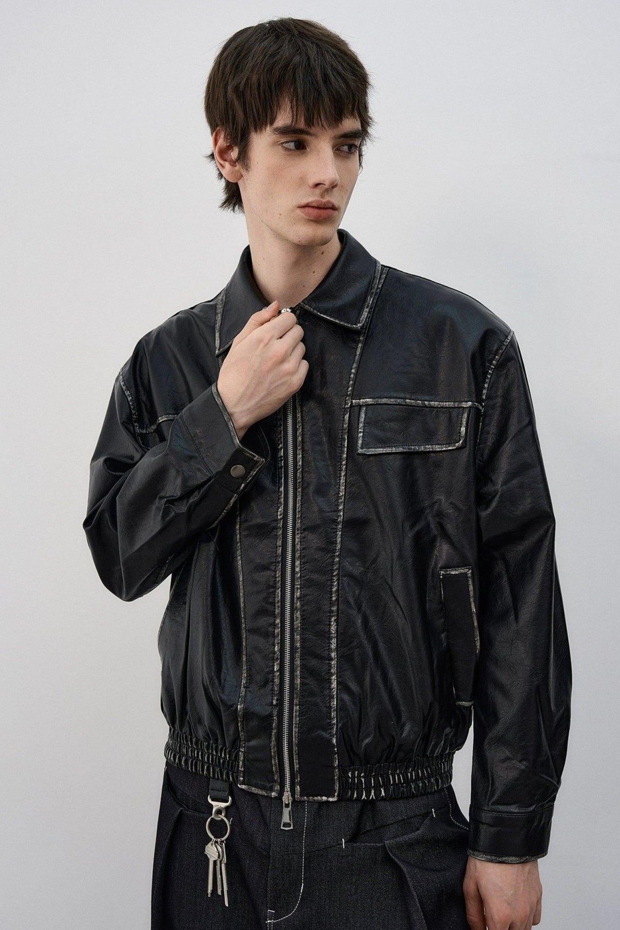 Smudged Outline PU Leather Jacket Korean Street Fashion Jacket By MaxDstr Shop Online at OH Vault
