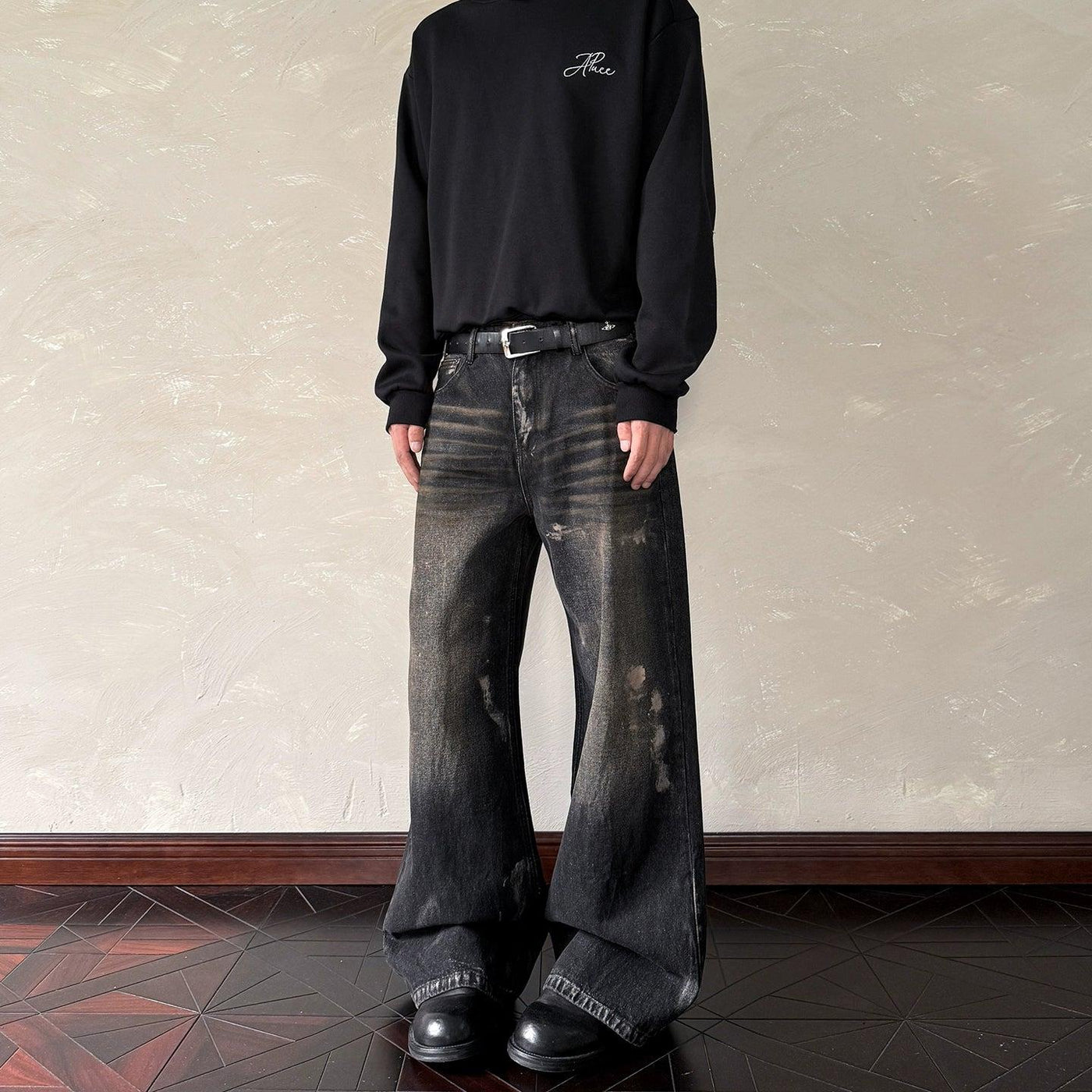 Bleach Wash Whiskered Jeans