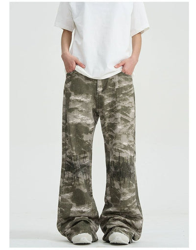 Camo Embroidery Flared Pants Korean Street Fashion Pants By A PUEE Shop Online at OH Vault
