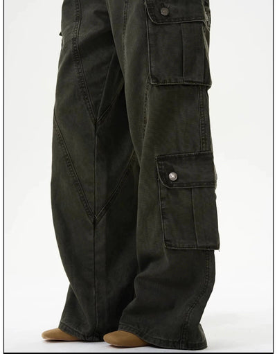 Washed Deconstructed Multi-Pocket Cargo Pants Korean Street Fashion Pants By 77Flight Shop Online at OH Vault