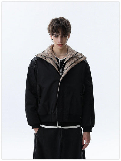 Checker Spliced Bomber Jacket Korean Street Fashion Jacket By Mr Nearly Shop Online at OH Vault