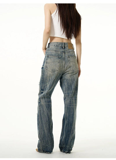 Distressed Lightning Effect Jeans Korean Street Fashion Jeans By 77Flight Shop Online at OH Vault