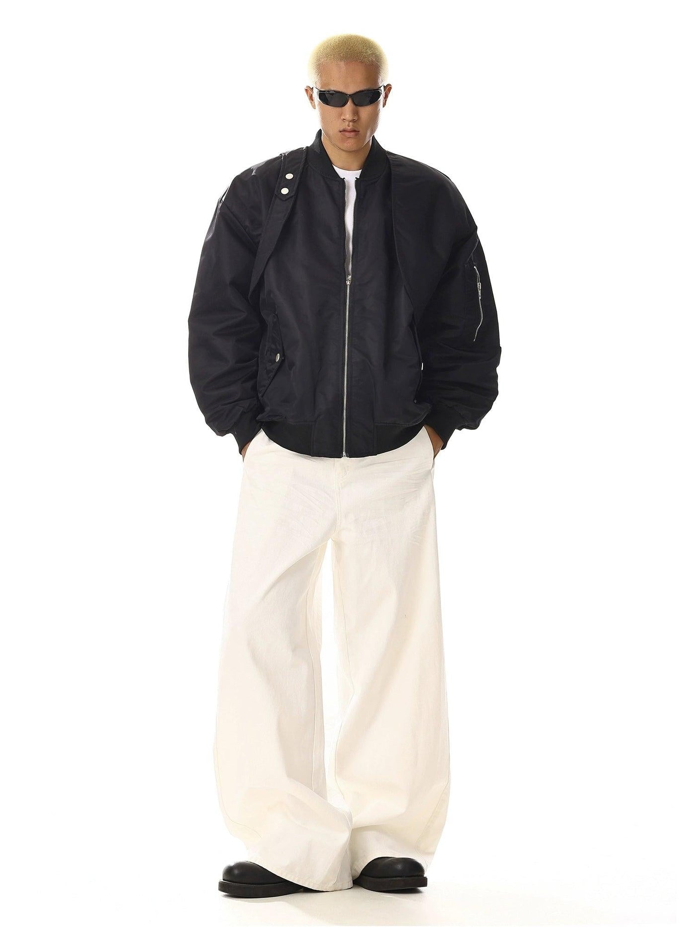 Asymmetric Structured Bomber Jacket Korean Street Fashion Jacket By MEBXX Shop Online at OH Vault