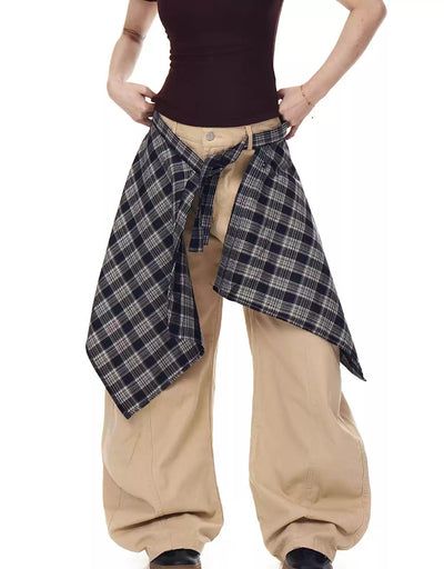 Detachable Plaid Skirt Cargo Pants Korean Street Fashion Pants By Blacklists Shop Online at OH Vault