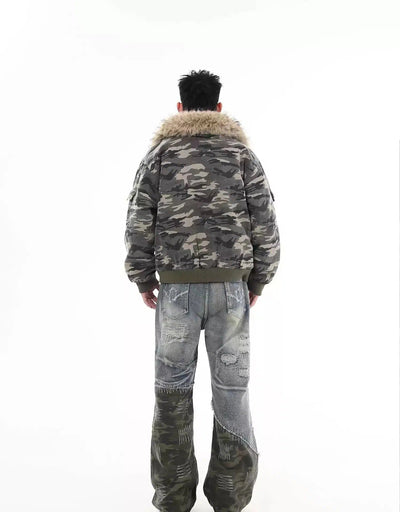 Detachable Fur Camo Short Jacket Korean Street Fashion Jacket By Blacklists Shop Online at OH Vault