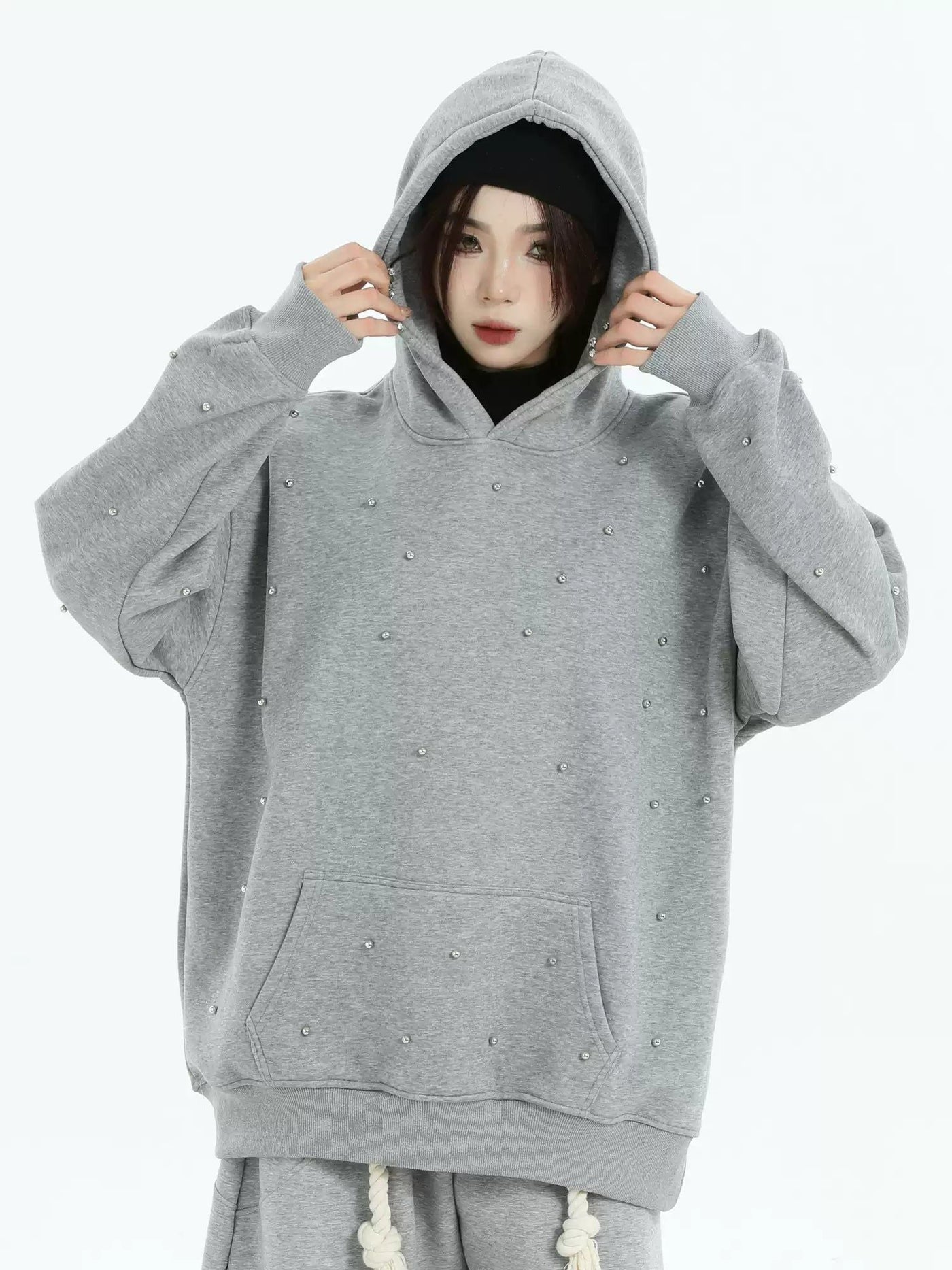 Scattered Rhinestones Comfty Hoodie Korean Street Fashion Hoodie By INS Korea Shop Online at OH Vault