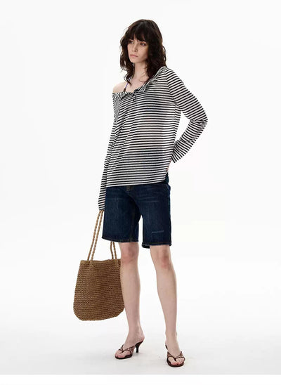Striped Buttoned Sheer Blouse Korean Street Fashion Blouse By 77Flight Shop Online at OH Vault