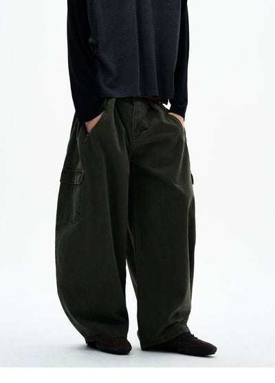 Pleated Barrel Cargo Pants Korean Street Fashion Pants By 77Flight Shop Online at OH Vault