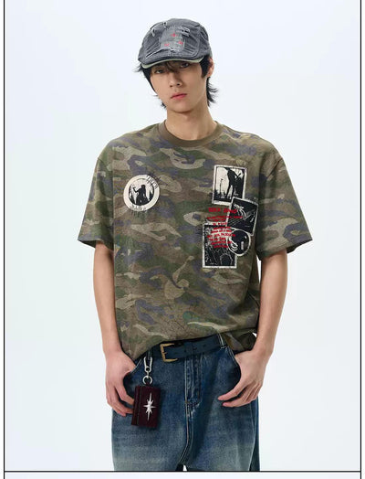 Rock Band Embroidery Camo T-Shirt Korean Street Fashion T-Shirt By 77Flight Shop Online at OH Vault