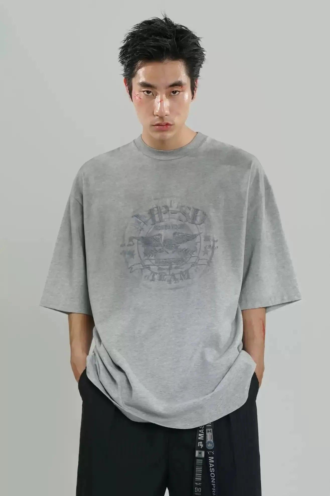 Washed Embroidered Logo T-Shirt Korean Street Fashion T-Shirt By Mason Prince Shop Online at OH Vault