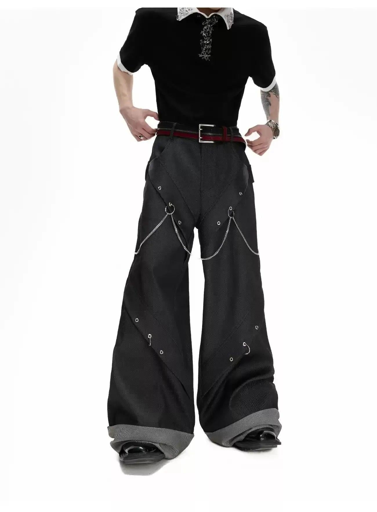 Structured Eyelets and Chains Pants Korean Street Fashion Pants By Argue Culture Shop Online at OH Vault