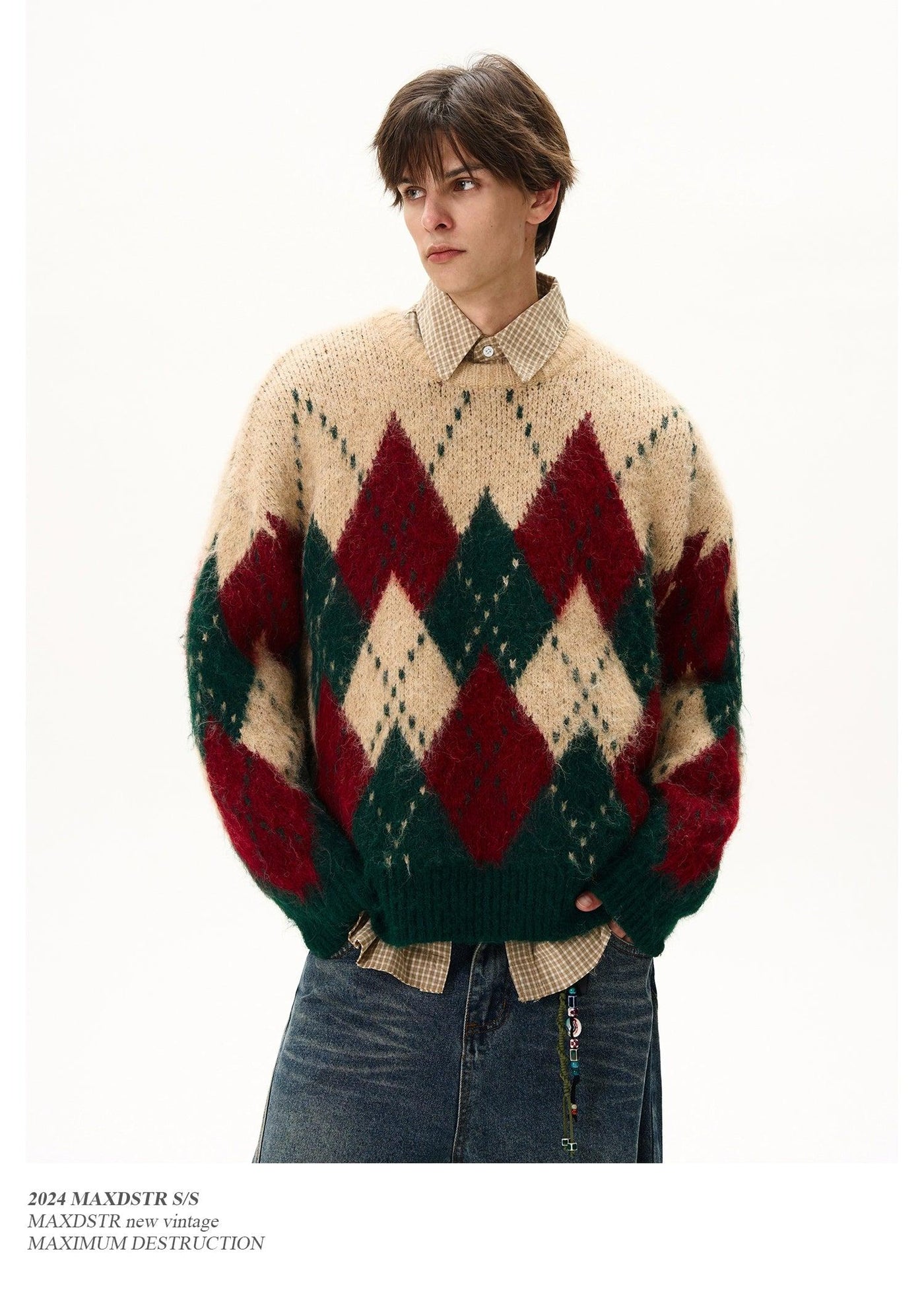 Argyle Pattern Christmas Sweater Korean Street Fashion Sweater By MaxDstr Shop Online at OH Vault