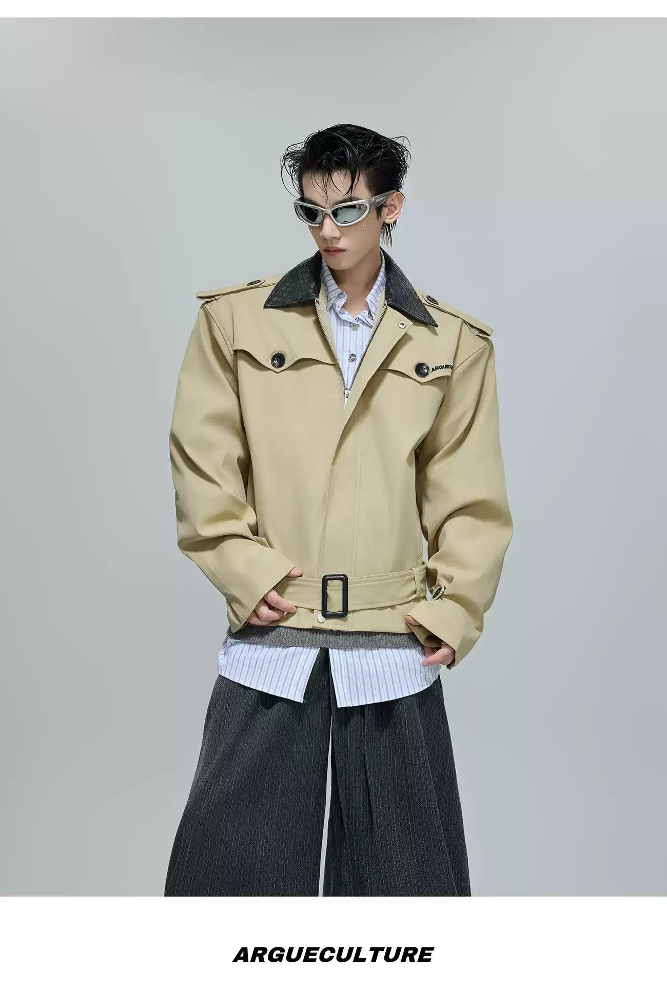 Faux Leather Collar Strap Belt Jacket Korean Street Fashion Jacket By Argue Culture Shop Online at OH Vault