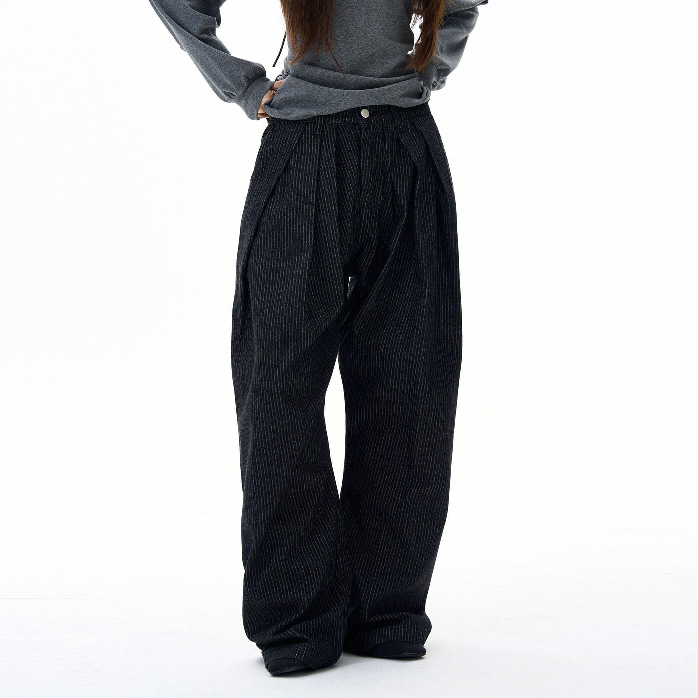 Chic Striped Pleated Pants Korean Street Fashion Pants By 77Flight Shop Online at OH Vault