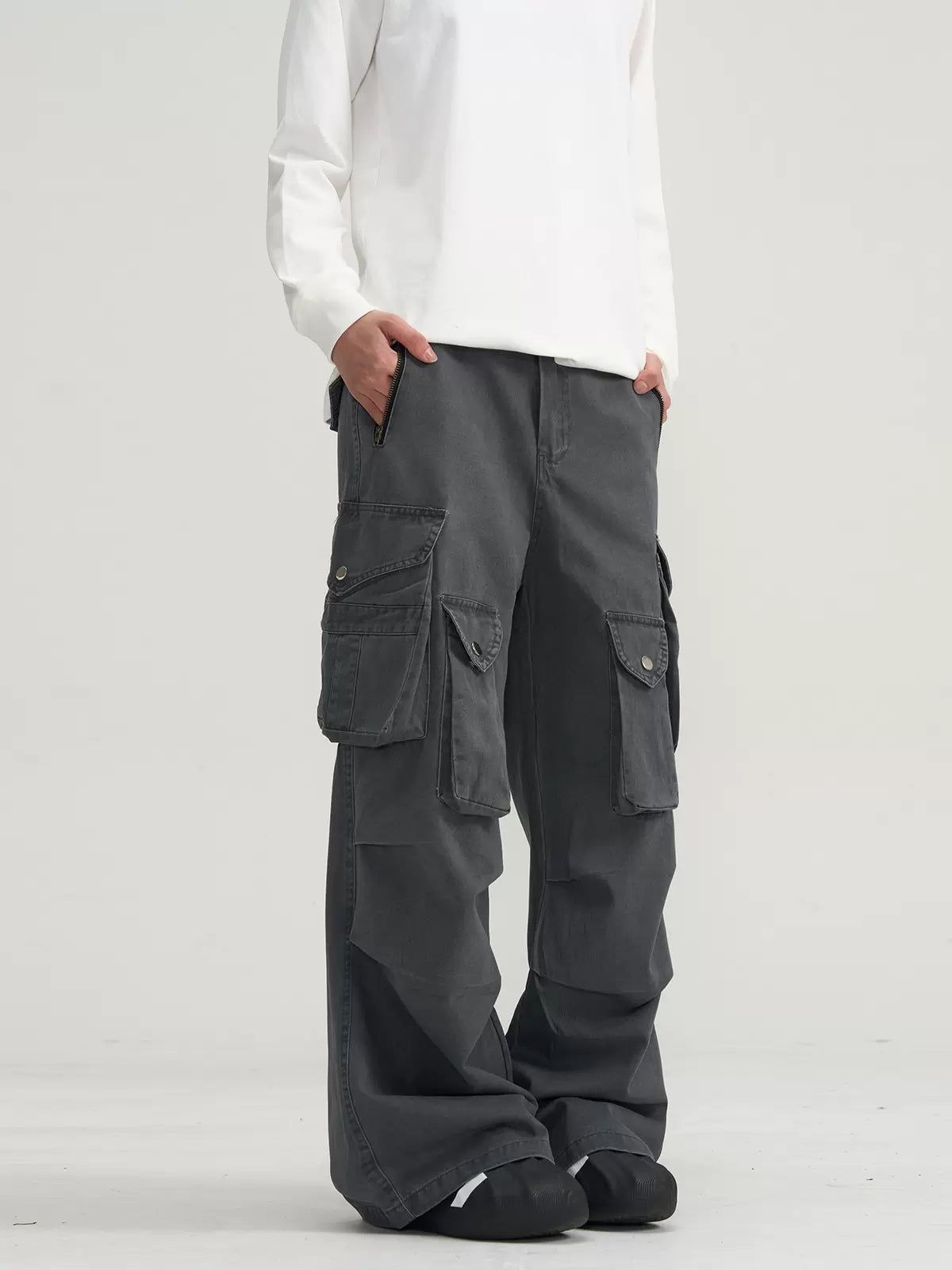 Snap Button Multi-Pockets Jeans Korean Street Fashion Pants By A PUEE Shop Online at OH Vault