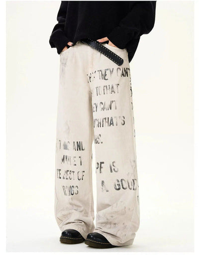 Faded Slogan Print Jeans Korean Street Fashion Jeans By MaxDstr Shop Online at OH Vault