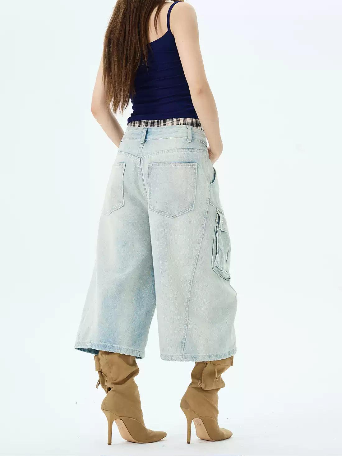 Chic Stitched Cargo Denim Shorts Korean Street Fashion Shorts By 77Flight Shop Online at OH Vault