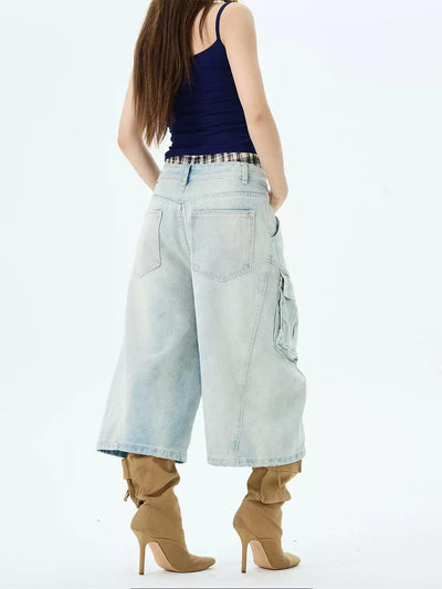 Chic Stitched Cargo Denim Shorts Korean Street Fashion Shorts By 77Flight Shop Online at OH Vault