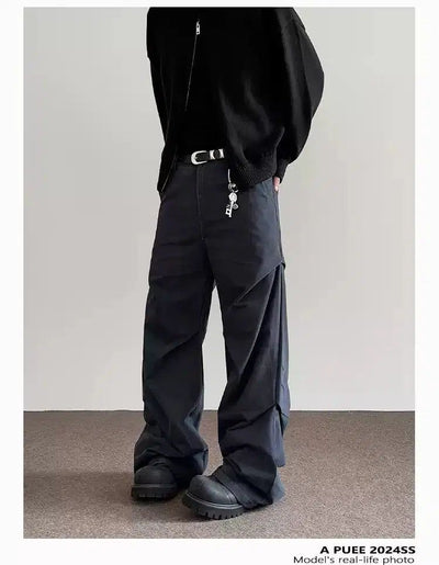 Pleated Structure Straight Pants Korean Street Fashion Pants By A PUEE Shop Online at OH Vault