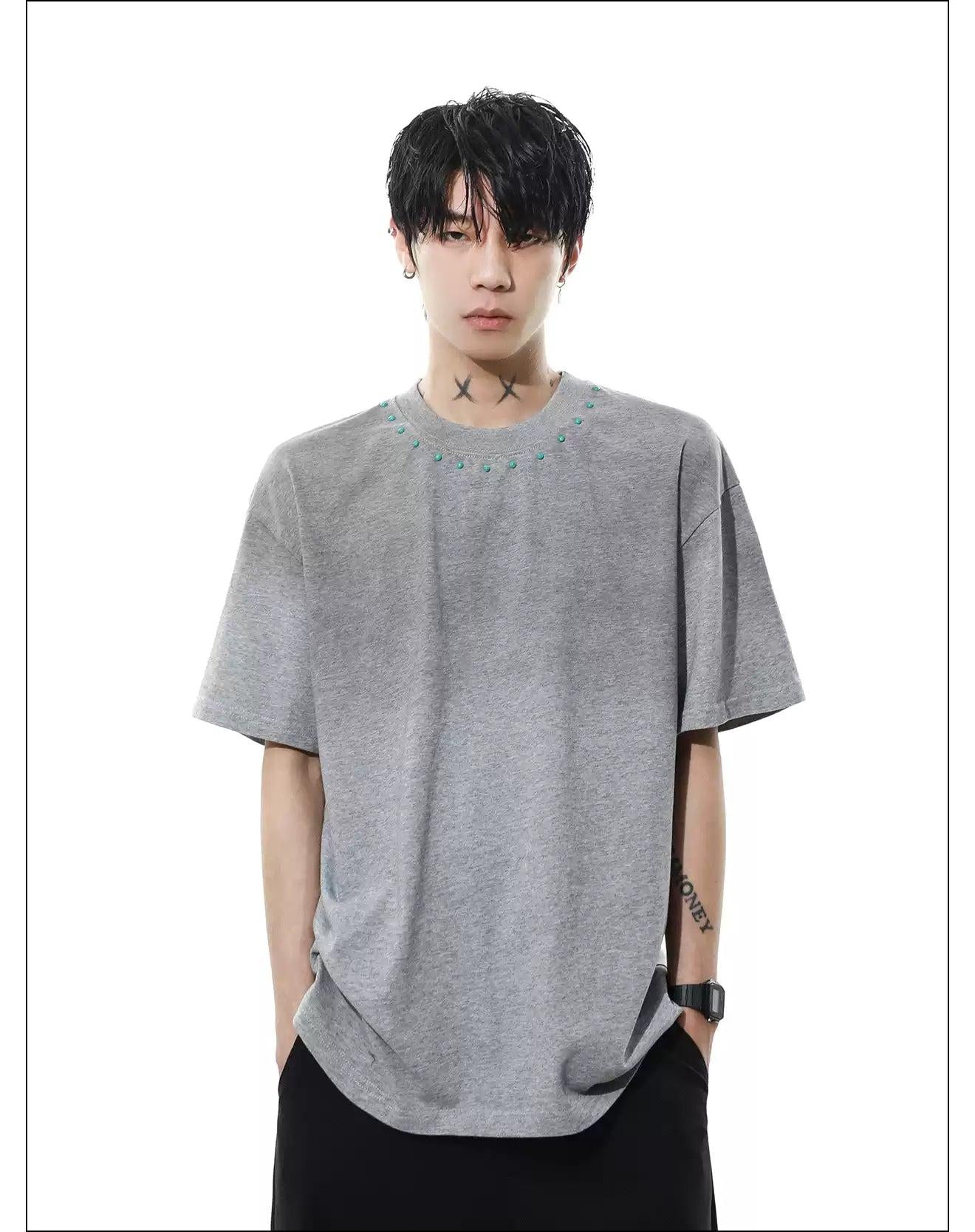 Washed Contrast Semi-Gemstone T-Shirt Korean Street Fashion T-Shirt By Mr Nearly Shop Online at OH Vault
