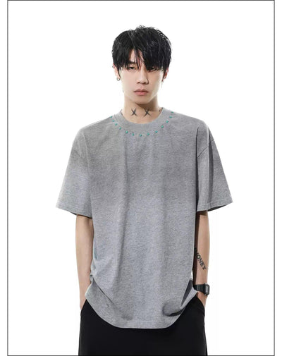 Washed Contrast Semi-Gemstone T-Shirt Korean Street Fashion T-Shirt By Mr Nearly Shop Online at OH Vault