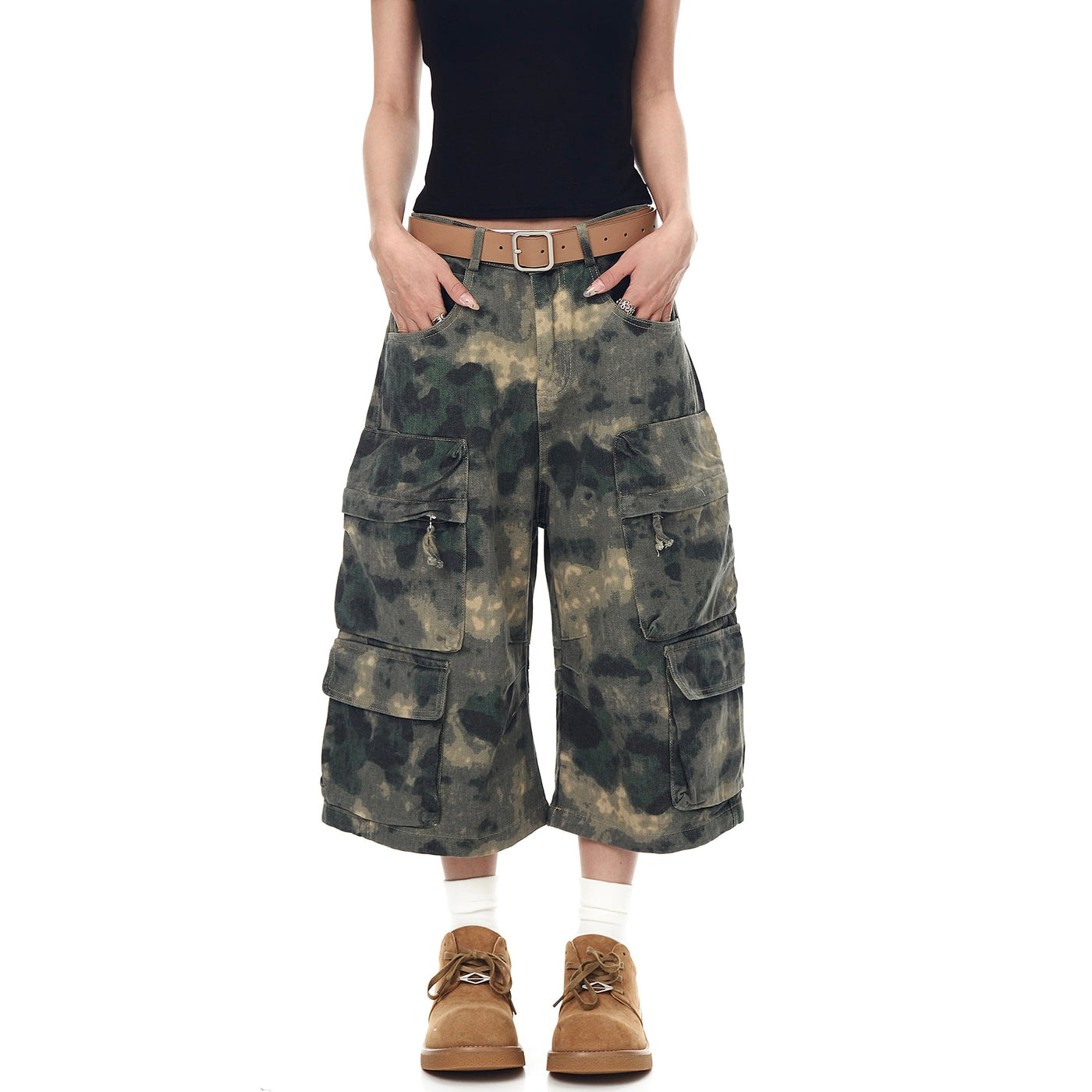 Smudged Camo Cargo Shorts Korean Street Fashion Shorts By Blacklists Shop Online at OH Vault