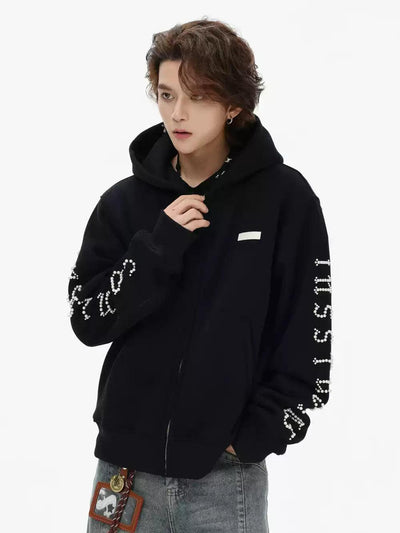 Pearled Logo Zip-Up Hoodie Korean Street Fashion Hoodie By INS Korea Shop Online at OH Vault
