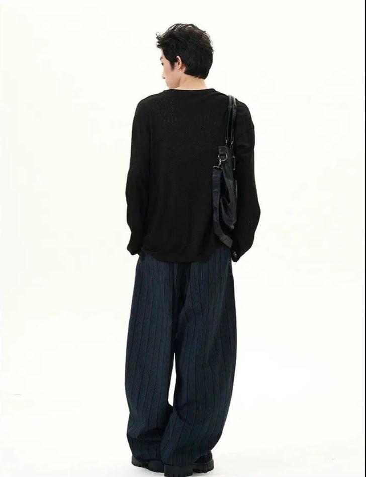 Striped Machete Wide-Leg Pants Korean Street Fashion Pants By 77Flight Shop Online at OH Vault