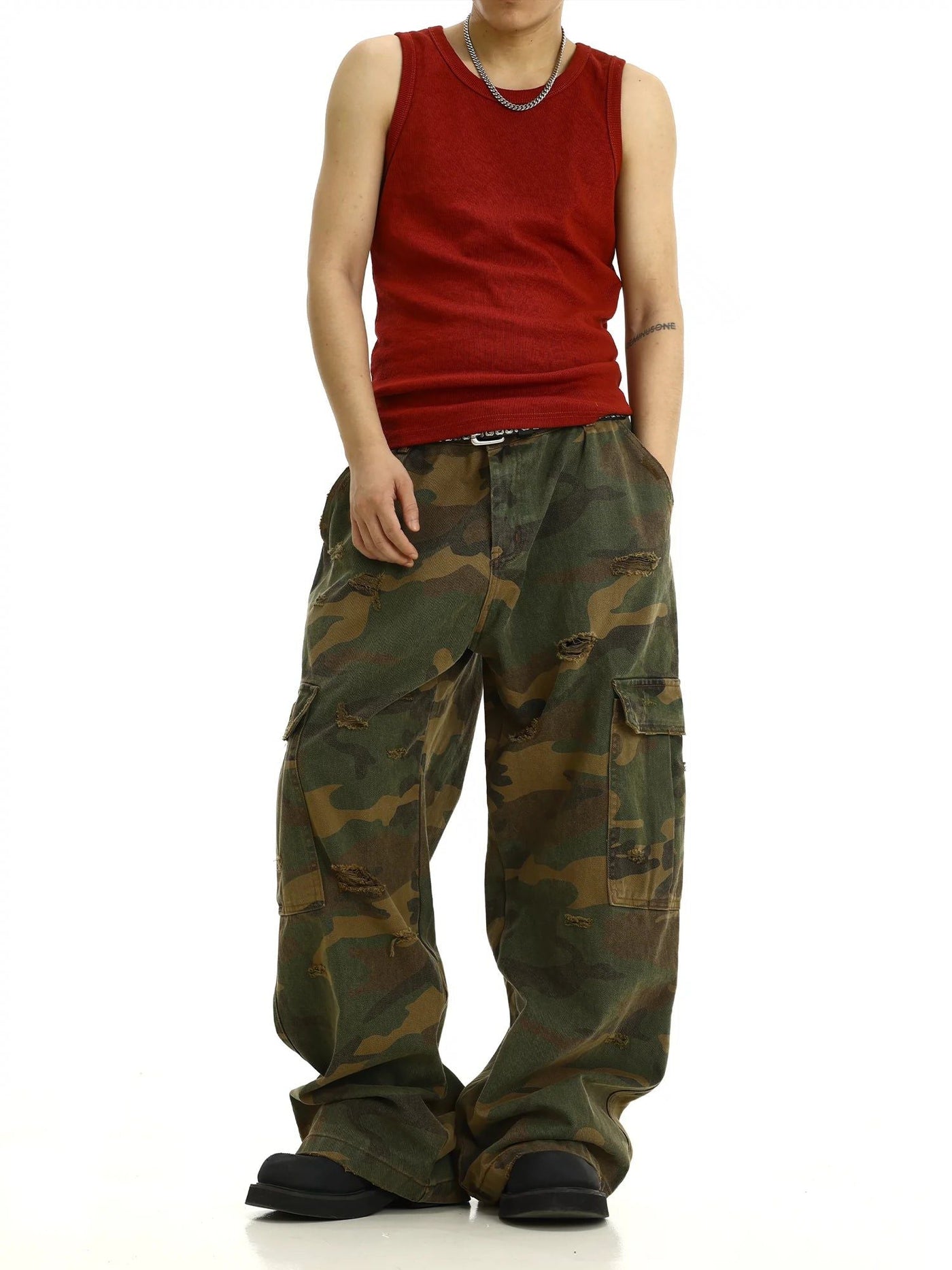 Distressed Spots Camouflage Pants Korean Street Fashion Pants By MEBXX Shop Online at OH Vault