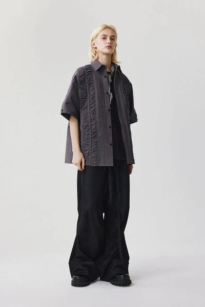 Multi-Pleats Textured Shirt Korean Street Fashion Shirt By Limpidoculus Shop Online at OH Vault